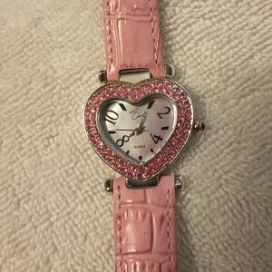 Suzanne Somers Pink pave crystal heart shaped watch.